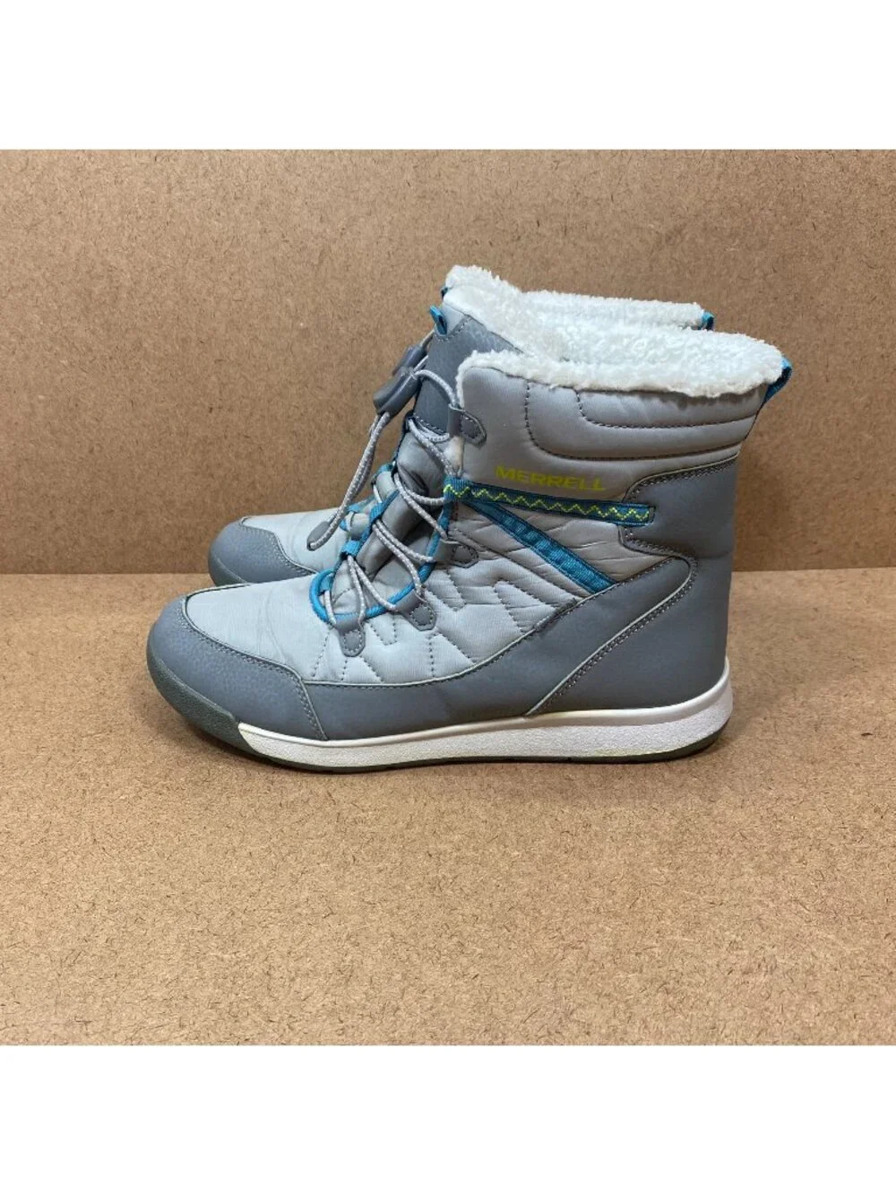 Merrell Snow Crush 3.0 Waterproof Gray Insulated Winter Boots Faux Fur Girls 7